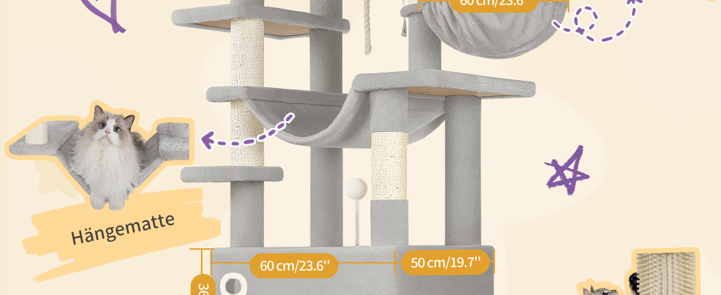 Драбина-кіготь для котів Hzuaneri, 178 см, XXL, сірий