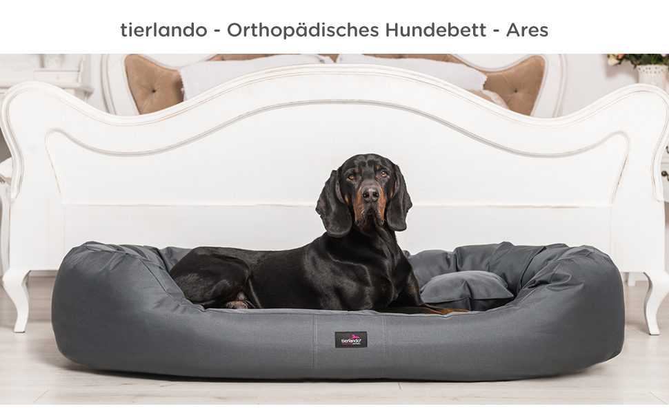 Ортопедичне ліжко для собак Tierlando® ARES з поліестеру з вийманою віско-матрацом, 125x105 см, сірий