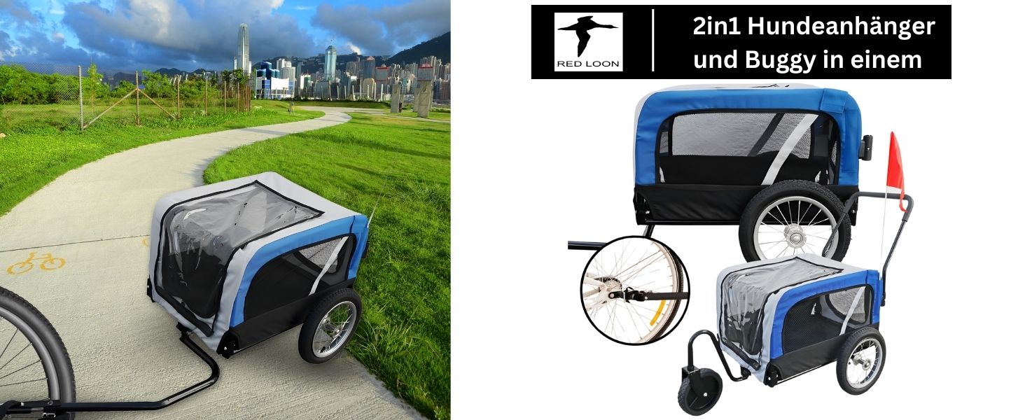 Фаркоп для собак Red Loon Mini - вело- та біговий причіп для собак, Легкий переобладнання, Відбивачі, Включно з біговим комплектом, Чорний, Навантаження до 20 кг (Синій)
