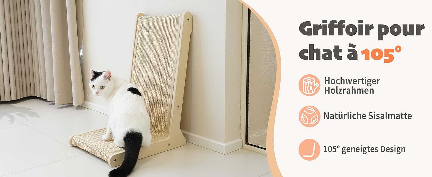 Кігтеточка Petkaray 105° з сизалю для котів, L-подібна, стабільна з котом'ятою