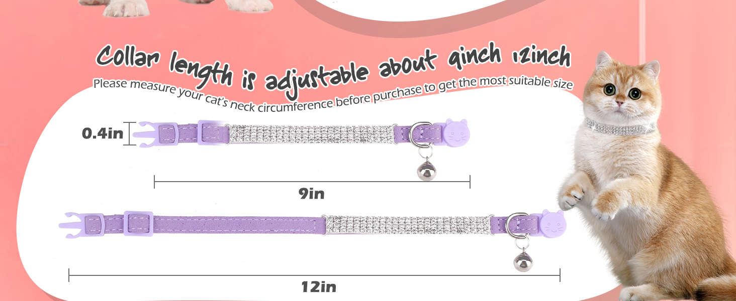 Нашийник для котів ExPawlorer з дзвіночком та стразами, на м'якому оксамиті, регульований, безпечний, для котів та маленьких собак, 2 шт., 9'-12' (Синій та фіолетовий)