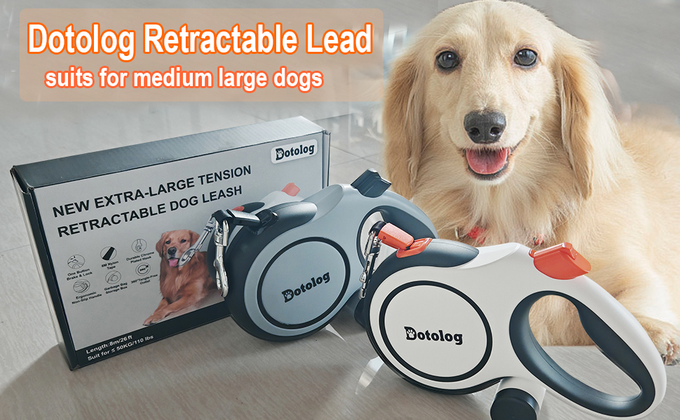 Рулетка для собак Dotolog 8м з двома лініями, з безпечною застібкою, для собак середніх та великих порід (сірий/чорний)