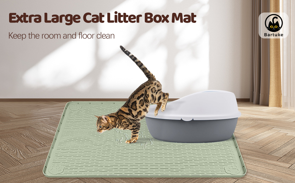 Килимок для котячого туалету Bartuke Katzenklo Matte, великий розмір 101 x 71 см, силіконовий, для контролю розсипання, м'який для лап котів, легко миється (зелений)