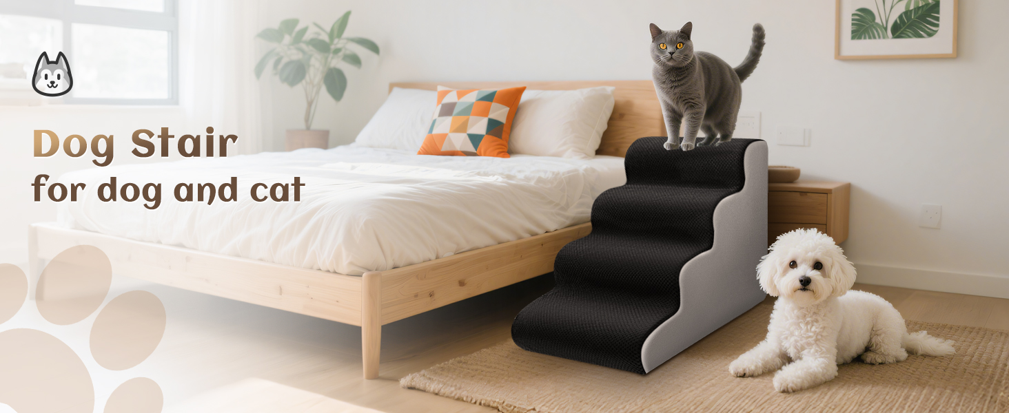 Східці для собак та котів JUOIFIP, 4 сходинки, для маленьких порід, з губчастою поверхнею, чорного кольору