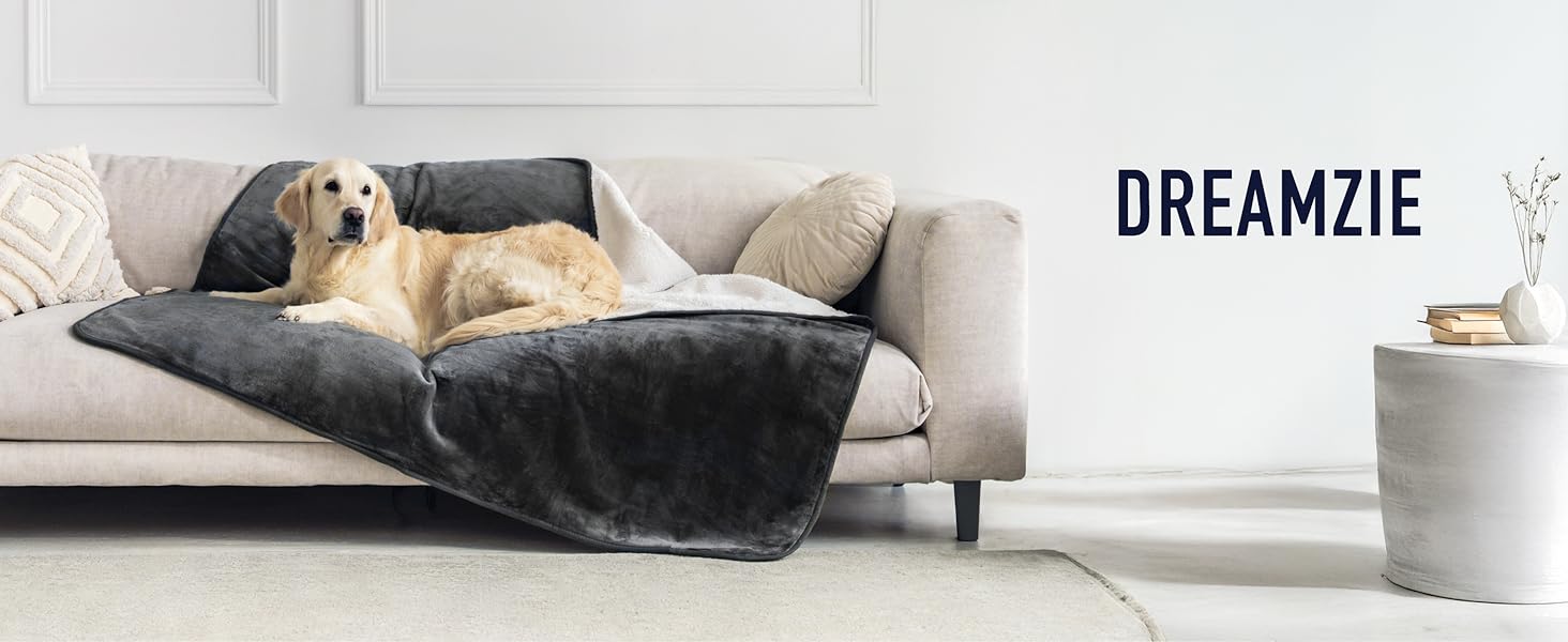Водонепроникний коврик Dreamzie для собак 127x152 см - для дивана та ліжка - з Sherpa Fleece - миючий - темно-сірий