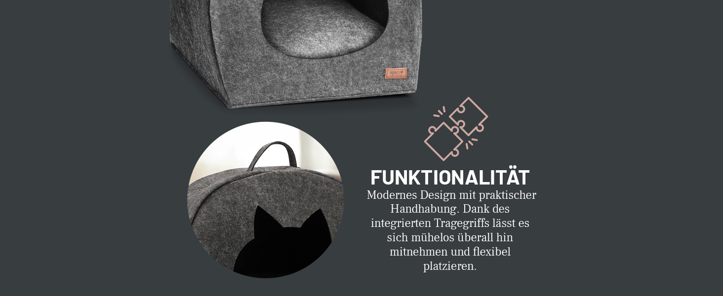 М'яке ліжко для котів ReaVET - зручне гніздище з подушкою | Місце для сну кота з подушками | Дуже м'яке та пухнасте | Ліжко для домашніх тварин з повсті для котів (Шнур-Оазис)