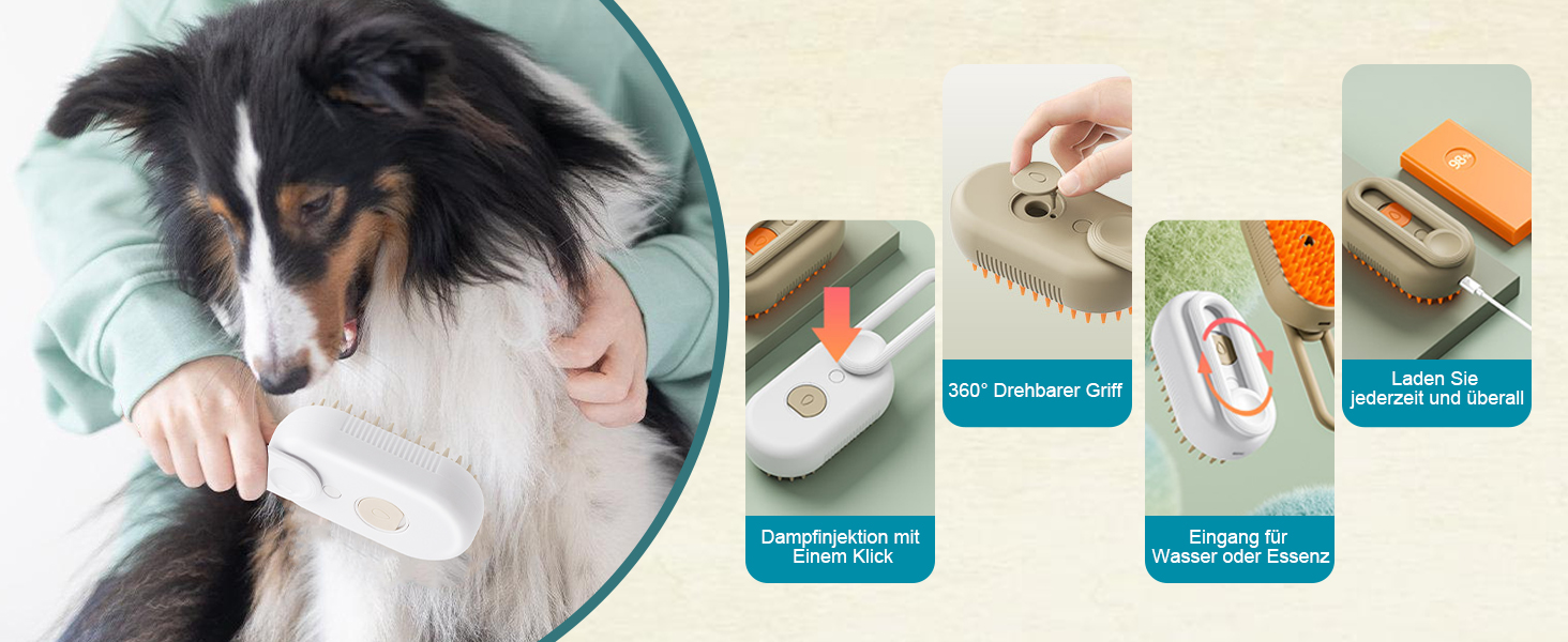 Парова щітка для котів та собак, 2 шт. з розпилювачем, для короткої та довгої шерсті, видалення шерсті, догляд (біла)