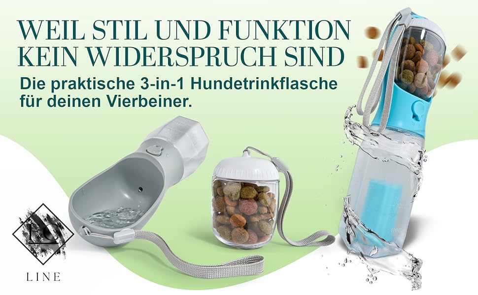 Поїлка-фляга для собак 300 мл - 3 в 1 | Фляга для води для собак, виготовлена з BPA-free матеріалу, з функцією автоматичного наповнення | Підходить для маленьких та середніх собак, сірого кольору