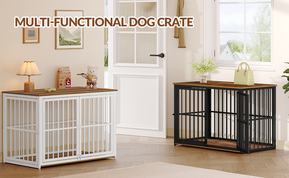 Будиночок для собаки 100x60x70 см, дерев'яний, з 3 дверима, вінтажний коричнево-білий, для середніх та великих порід