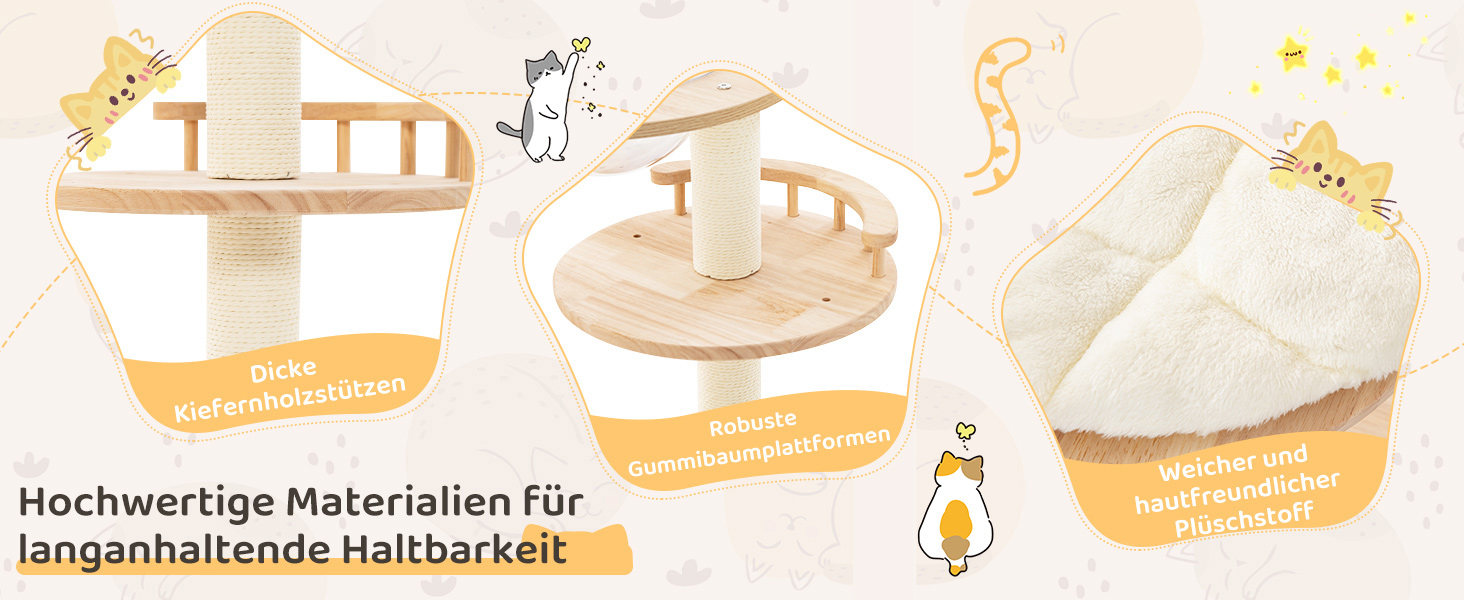 Дерев'яний кігтечка для котів COSTWAY Kaktus, 160 см, з будиночком, платформами, сизалевими стовпчиками, корзиною та іграшками