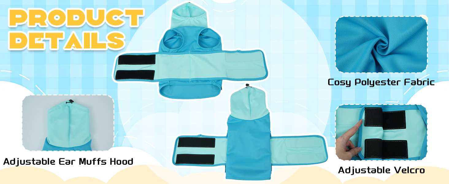 Подовжувач тривожності для собак Hoodie, теплий одяг для собак проти страху феєрверків, жилет для маленьких собак, антистресовий одяг з високим коміром, захист вух для собак, синій (XS)