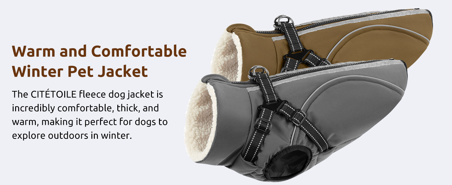 Теплий зимовий одяг для собак Citétoile: куртка з блискавкою, вітрозахисна, з відбиваючими смугами та нагрудником (сірий, M)