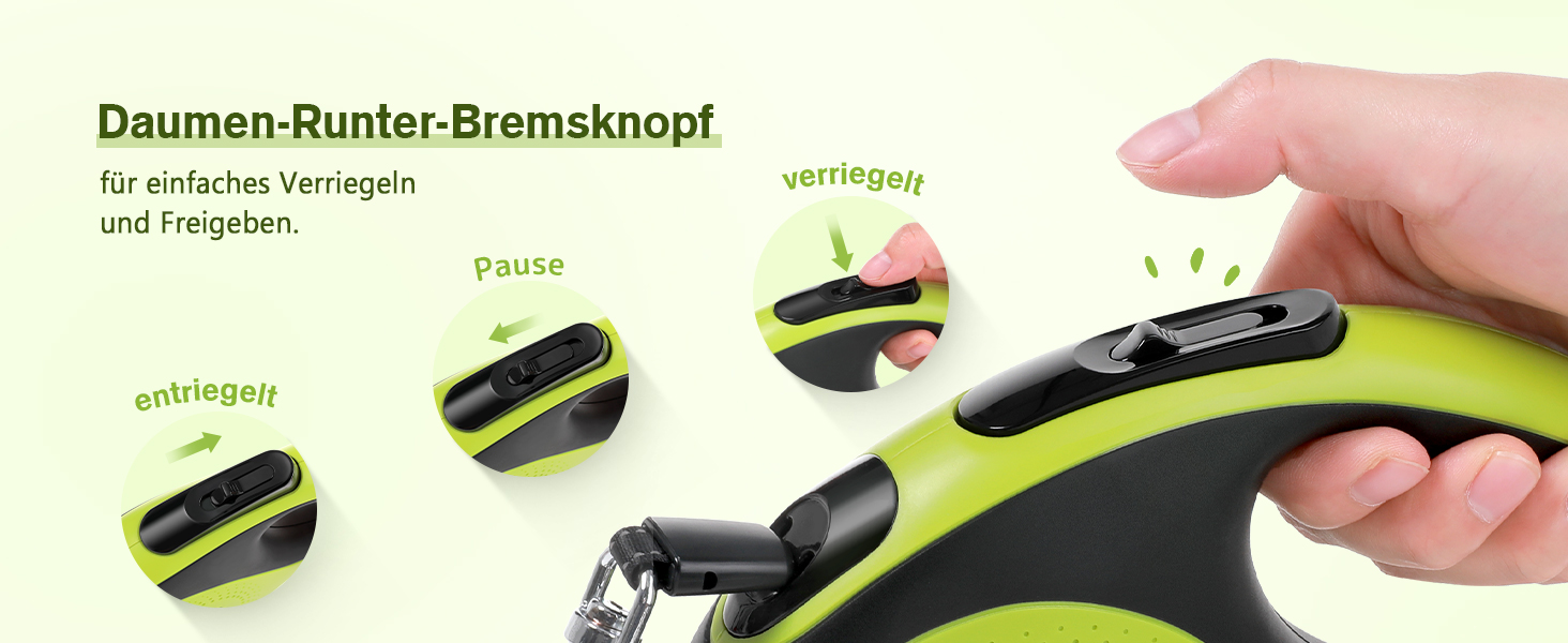 Рулетка для собак Pecute 8м, 50 кг, зелена - безперешкодна, з антиковзним грифом