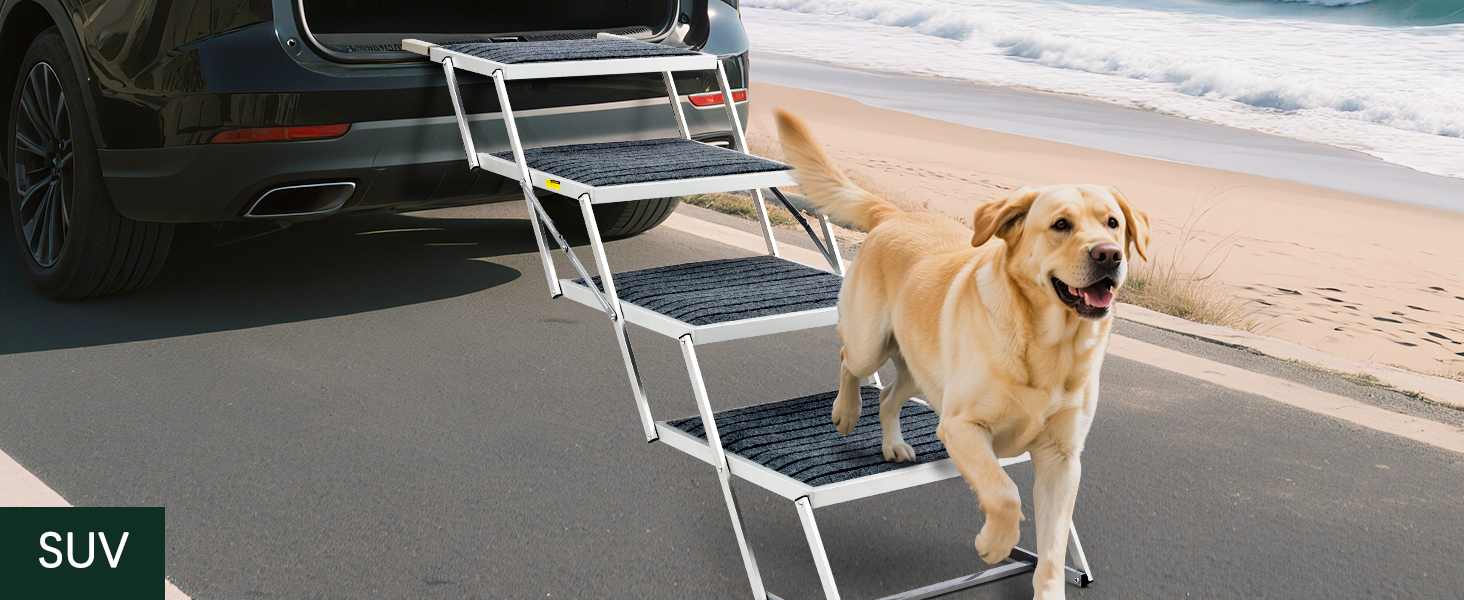 Сходинка для собак у машину з килимком, широка, 4 сходинки, складана, до 100 кг, для вантажівок та SUV