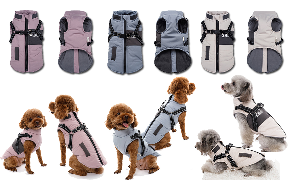 Теплий зимовий одяг для собак, куртка та повідки для маленьких та середніх собак, блакитний XL, сірий