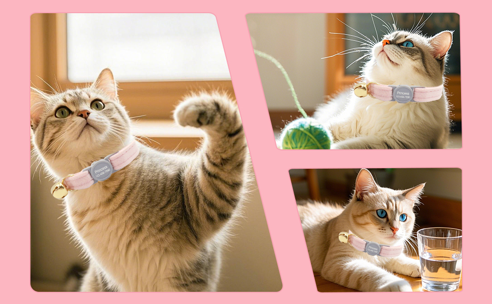 Персоналізоване ошатне нашийник для кота з безпечною застібкою та дзвіночком, нашийник з іменним жетоном та номером телефону, регульований, з велюру, для кошенят