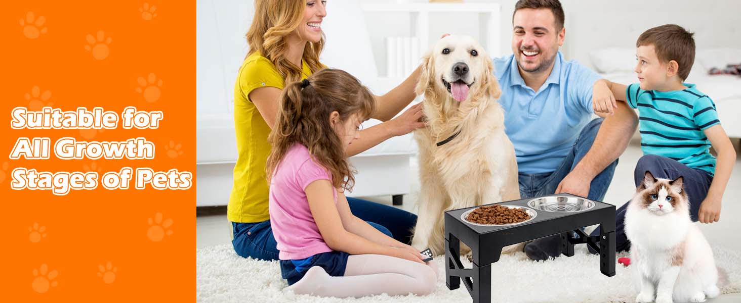Підвищена годівниця для собак та котів, регульована висота, з нержавіючої сталі, 2 миски, чорна