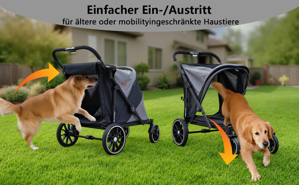 Візок для собак Quolliter: складаний, до 50 кг, для великих собак та котів, сірий, 100 x 48 x 96 см