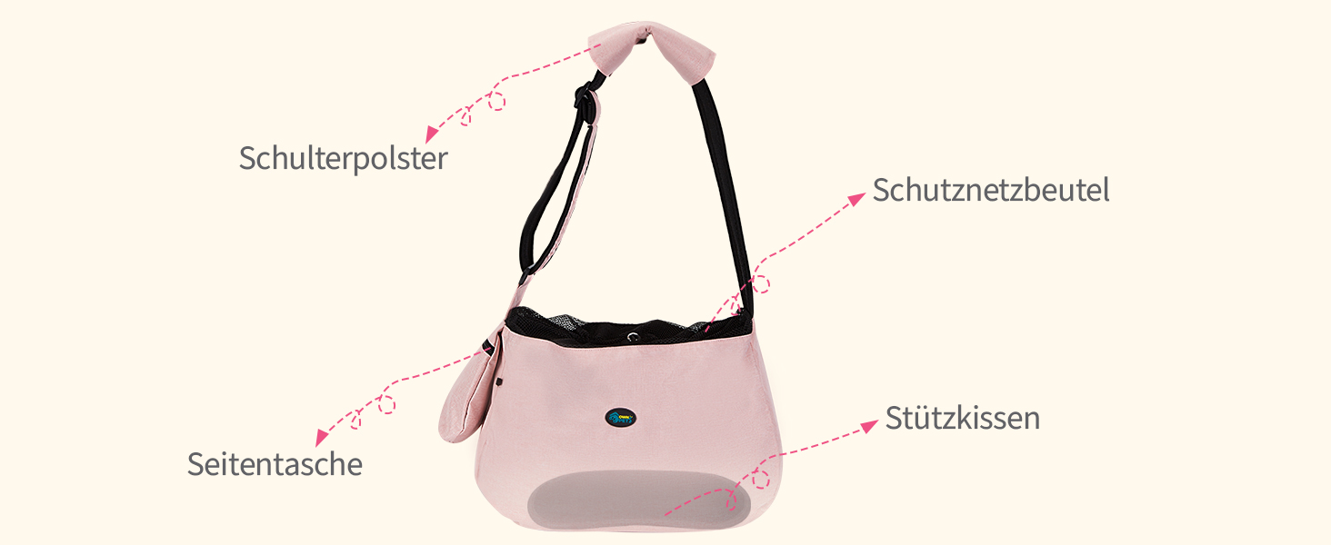 Сумка-переноска для собак Ownpets до 11 кг з підкладкою на плече та передньою кишенею, рожева