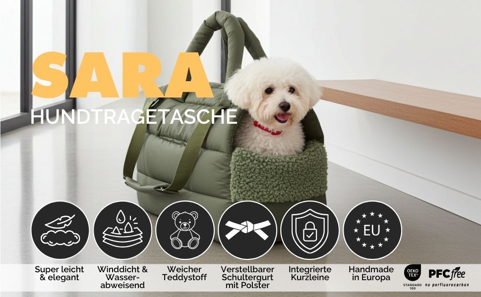 PAW WOW переносна сумка для собак SARA | стильна переноска для маленьких собак | водо- та вітростійка | з підкладкою з тедді, регульований плечовий ремінь, зовнішня кишеня (Чорний)