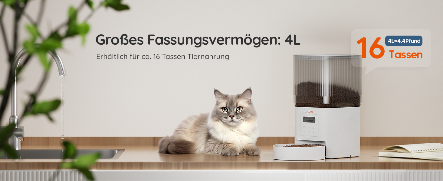 Автоматичний кормушка для котів WOPET 4L: програмування, 180 днів роботи, сталева миска, білий колір