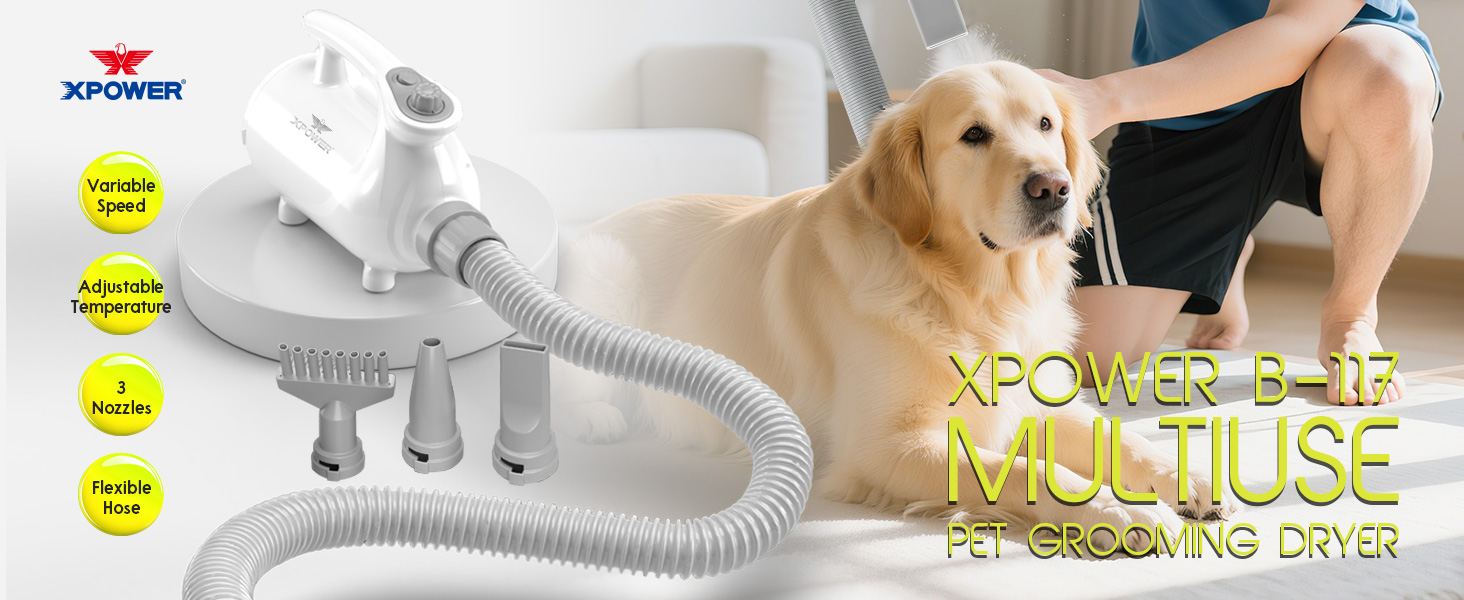 XPOWER Dog Vacuum & Dryer - Фен-пилосос для собак та інших тварин, видалення шерсті, тиха та безпечна догляд, комплект для всіх порід