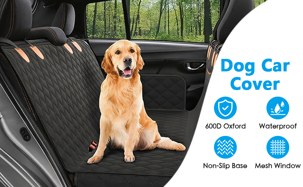Накладка на сидіння автомобіля для собак 4-в-1 – захист заднього сидіння, бокові захисти та оглядове вікно, 137x147 см – водовідштовхувальна, стійка до подряпин, також як захисна підстилка в багажник (Чорна)