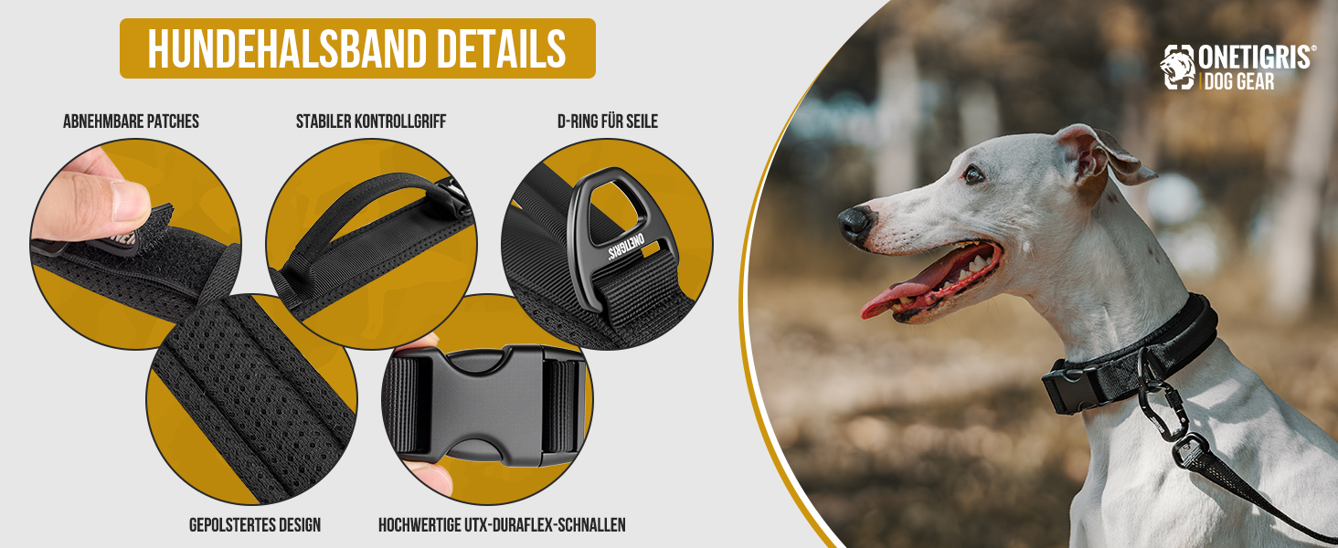 Нашийник для собак OneTigris, тактичний, з ручкою, чорний, S (30-40 см)