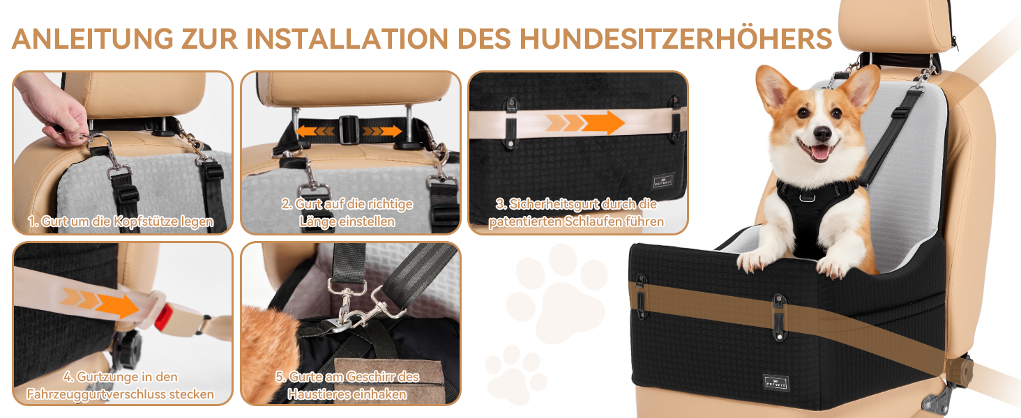 Автокрісло для собак PETSFIT до 15 кг з пам'яттю, 2 відділення, чорно-сірий