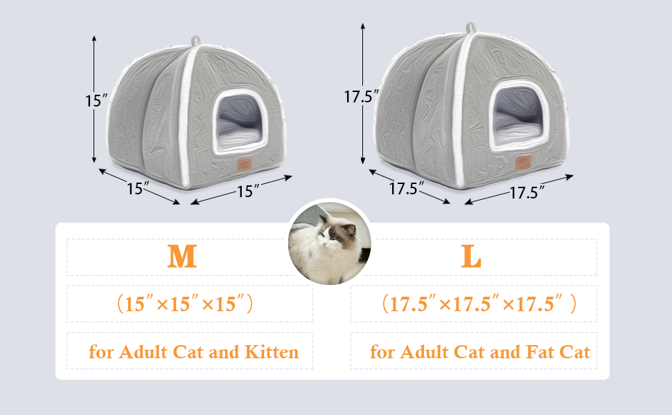 Квіткове ліжко для котів, складана хатинка, будиночок для котів з пральним подушками, ліжко для кошенят, маленьких домашніх тварин, котяче намету, м'яке та тепле котяче ліжко для дому, Сірий M(38 x 15 x 15 см)