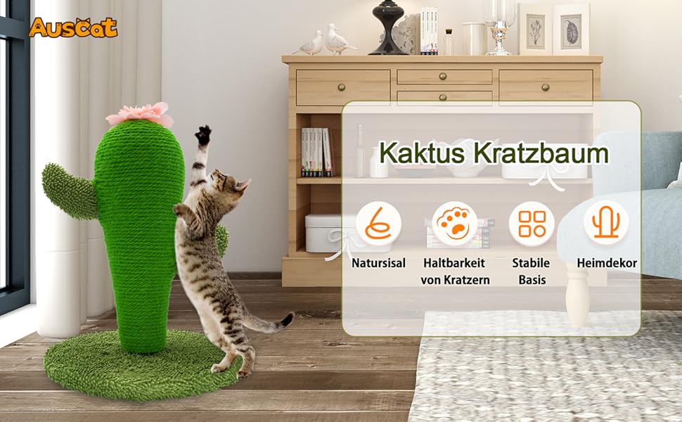 Крактус для котів AUSCAT: сонячний крактус-кліматизатор з сизалю для кошенят, кімнатний крактус-кліматизатор