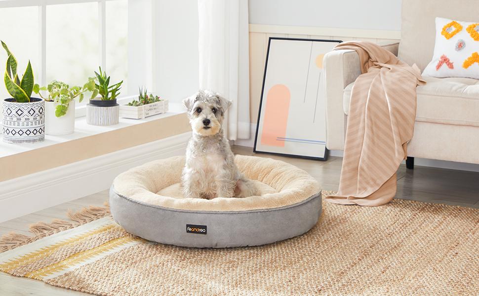 Кругла лежанка для собак та котів Feandrea, діаметр 60 см, світло-сіра, 60x60x18 см