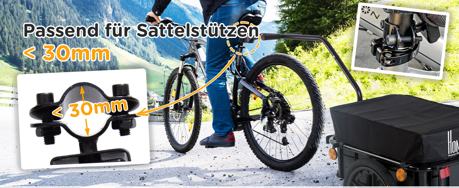 Причіп для велосипеда HOMCOM з тентом, вантажопідйомність до 40 кг, 144 x 59 x 80 см