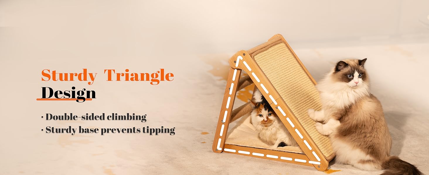 Кігтеточка для котів CheerPals з сизалю - трикутна, складана, з масиву бука, велика 51x36x45 см