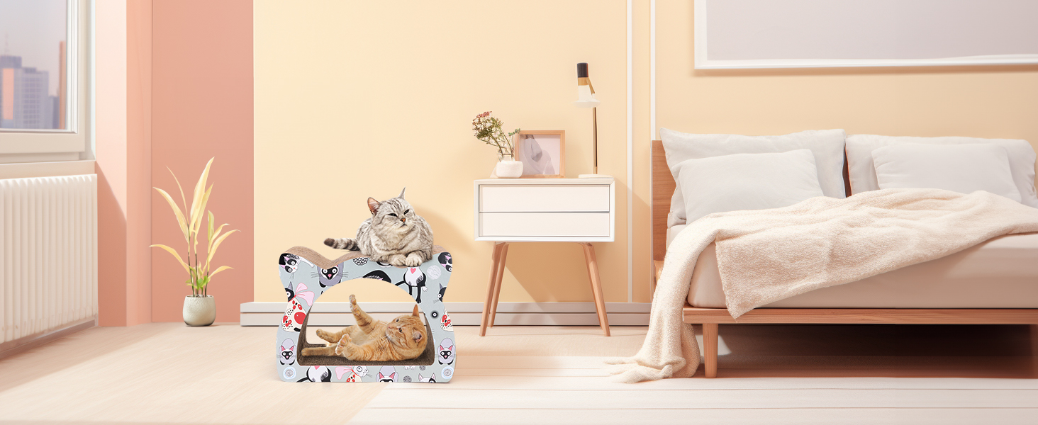 Кігтеточка для котів Nobleza з картону, дизайн голови кота, 2-в-1 (для дряпання та відпочинку), екологічна та міцна (39*29*22 см)