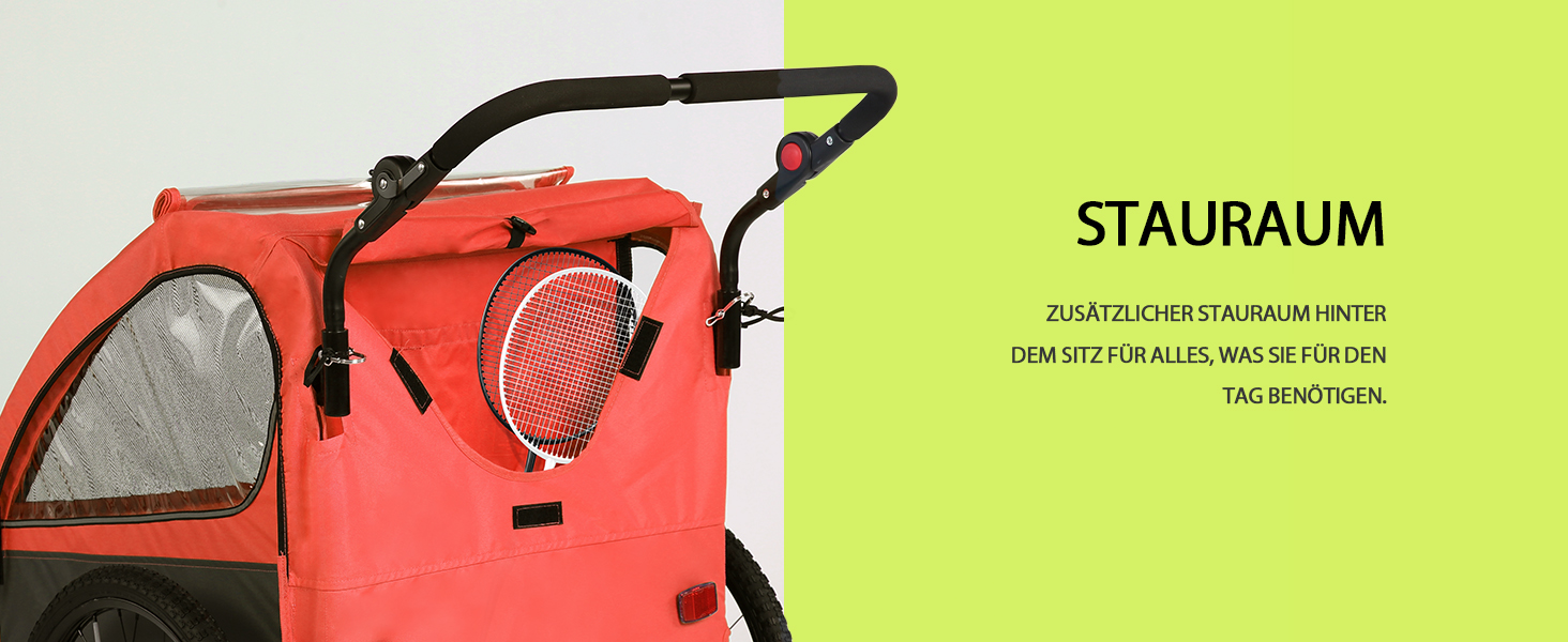 Дитячий велопричіп 2в1 з функцією візка та бігуна, амортизація, регульована ручка-штовхач та гальма, для 1-2 дітей до 40 кг (Червоний)