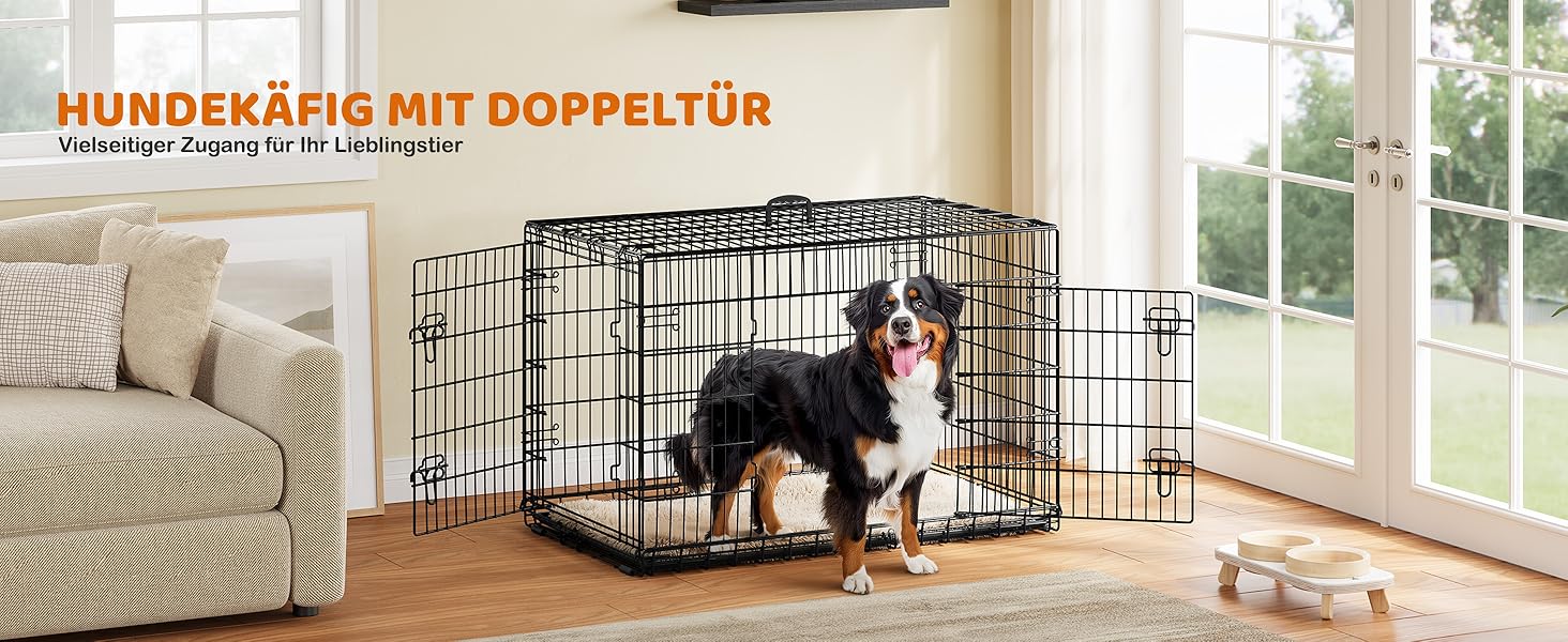 Клітка для собак Yaheetech 122x71x78 см, розкладна з перегородкою, 2 двері, чорна, для дому та транспортування