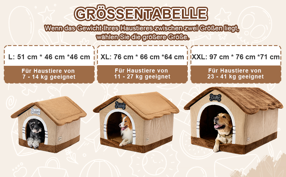 Будка для собак Jiupety, XL, 51x46x46 см, коричнева. Зручне ліжко-будка для собак вагою 7-14 кг, для дому