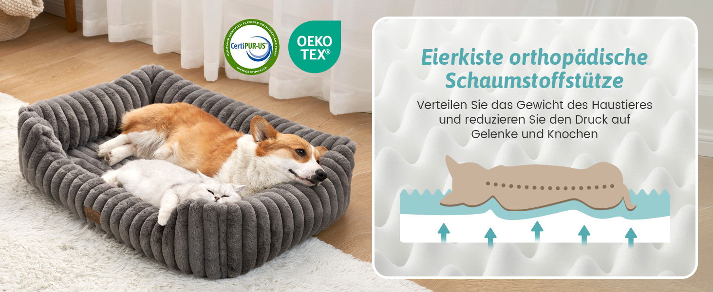 Ортопедичне миється собаче ліжко для котів та маленьких собак, м'який кошик з штучного хутра, диван для домашніх тварин з високим бортиком, антиковзаюче, 64 x 53 x 15 см, бежевий