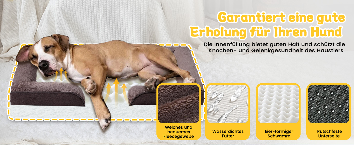 Ортопедичне ліжко для собак великих порід 139x110x21 см, з високощільним губчатим наповнювачем, для здорових суглобів, знімний водонепроникний чохол, зручне, неслизьке, коричневе XL