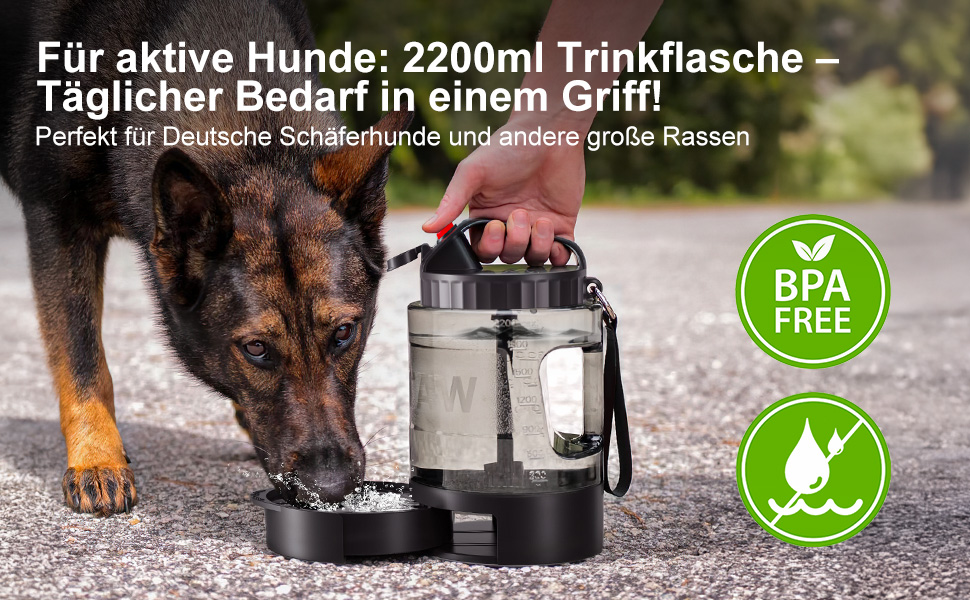 Водяна пляшка для собак Lesotc 2200 мл, велика, чорна – для подорожей та кемпінгу