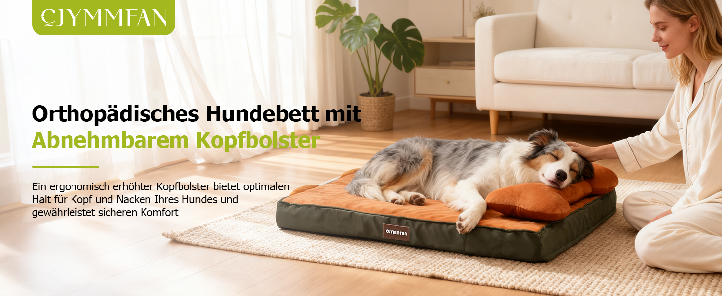 Ортопедичне ліжко для собак з пральним покриттям, водонепроникне подушка для собак з піною з пам'яті та знімний підголівник для підтримки голови та суглобів, неслизьке дно для середніх та великих собак, розмір: 89 x 56 x 20 см, помаранчеве