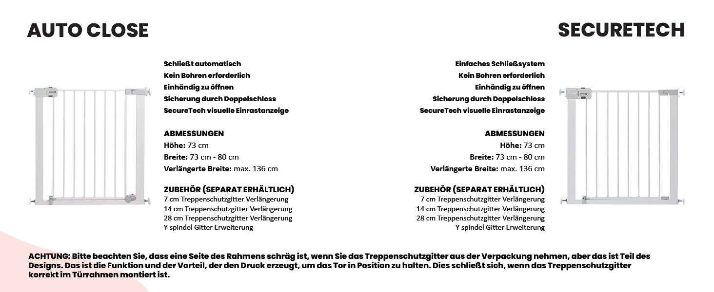 Захисні ворота для дітей Safety 1st Auto Close – автоматичне закривання, без свердління, 73–80 см (розширюється до 136 см), двостороння фіксація, білий метал