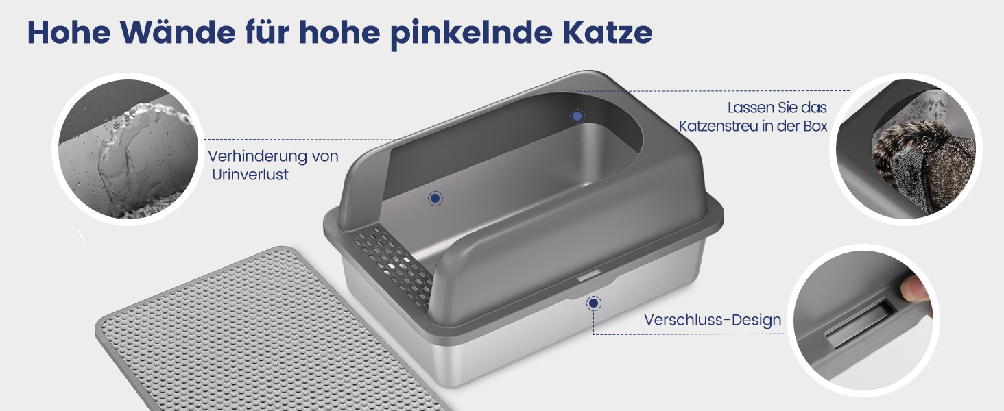 Лотки для котів Katzenklo Edelstahl XL: нержавіюча сталь, 60x40x30 см, з лопаткою та килимком, для великих котів
