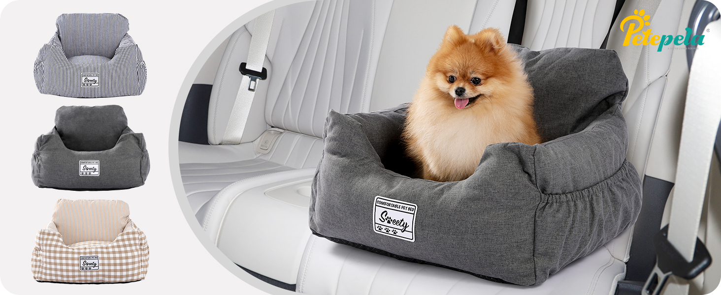 Автокрісло для собак Petpela з безпечним ременем, м'яке, водонепроникне, антиковзаюче - для малих та середніх собак (сірий)