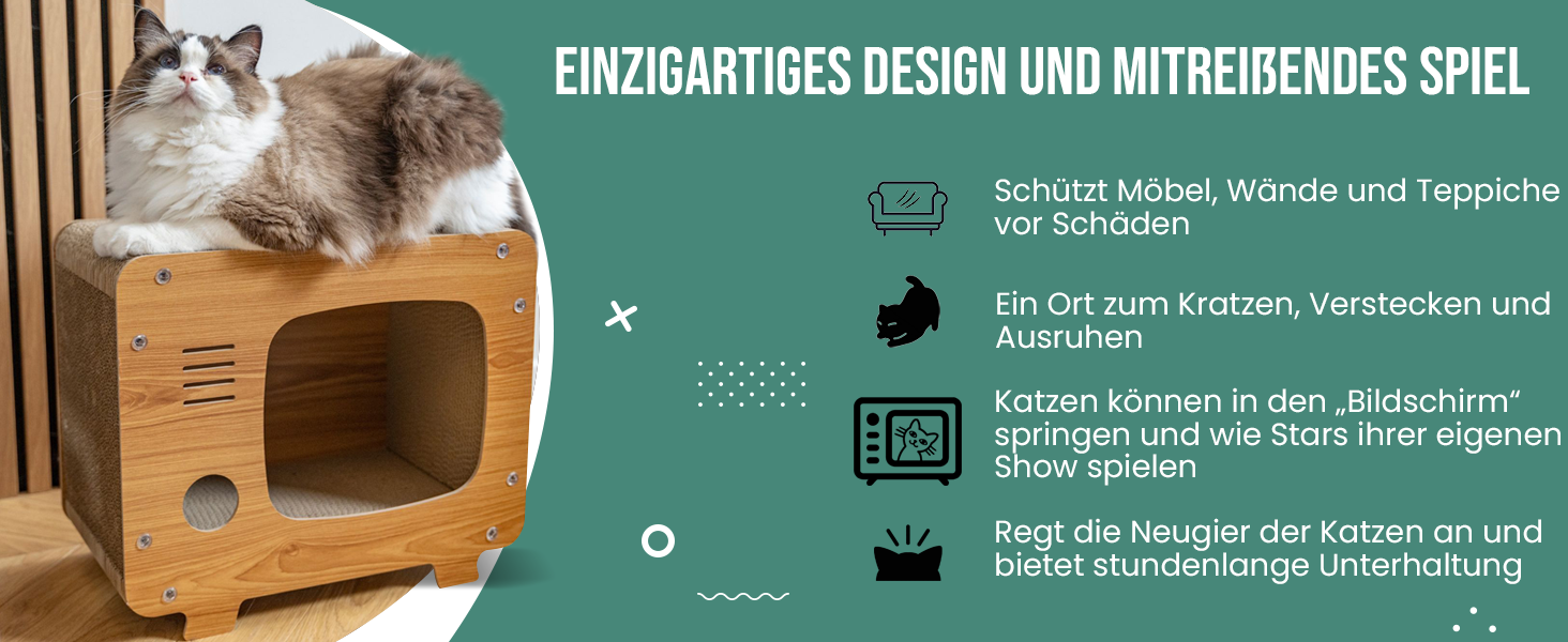 Petsona Кігтеточка для котів з натурального картону - ігровий майданчик, килимок, іграшка для самостійних розваг, 45x38x24,5 см