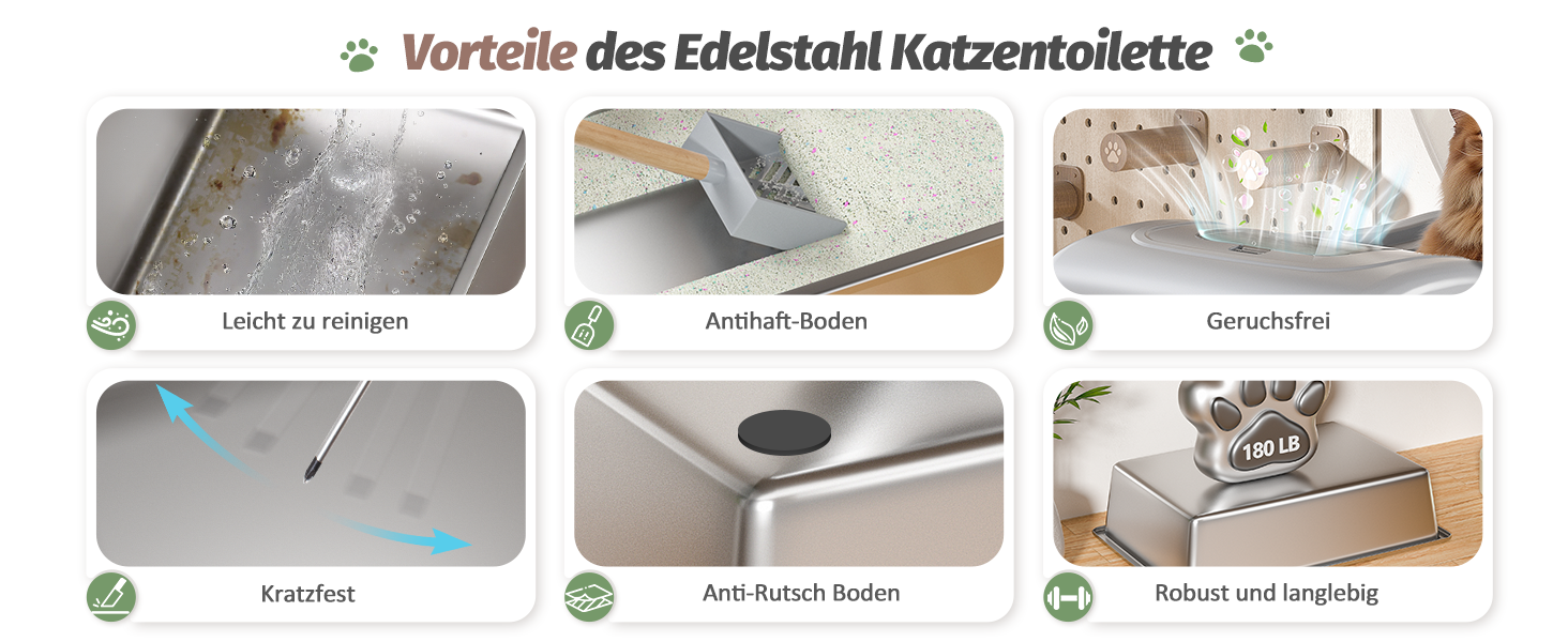 XXL Лоток для котів зі сталі з кришкою, 110° поворотна кришка, закритий лоток для котів, великий об'єм 40л з совочком та педальним механізмом, без запаху, захист від протікання та легке очищення, 60х42х44 см