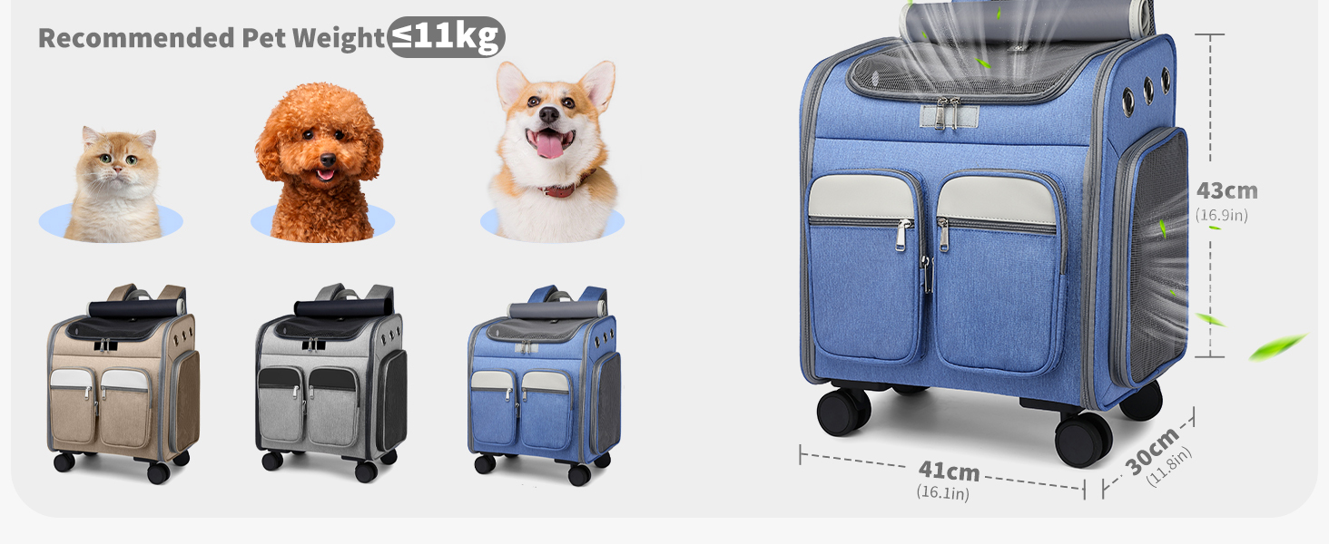 Рюкзак-переноска для кота та собаки PETCUTE з візком 2 в 1 до 11 кг, сірий. Знімний килимок, дихаюча переноска для подорожей з тваринами