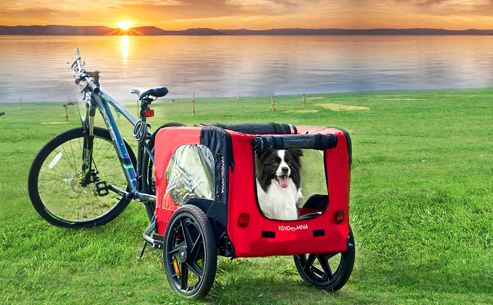 Фаркоп для велосипеда Sogesfurniture для собак, візок для собак на велосипеді, складаний, з кріпленням, прапорцем, відбивачем, 600D Oxford Canvas, червоний та чорний