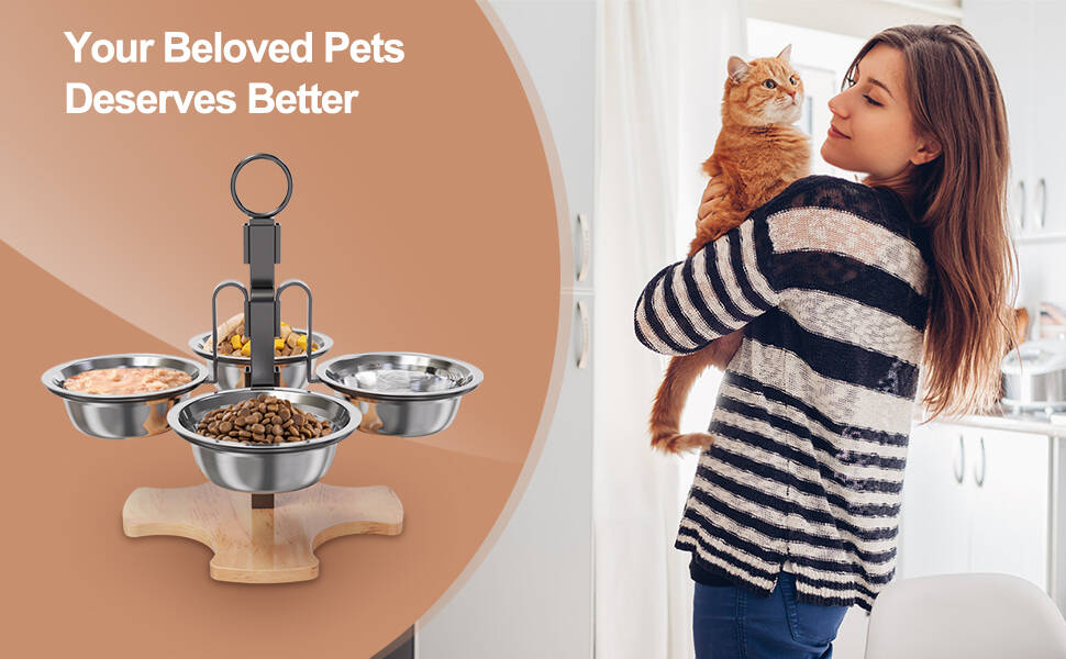 Підвищені годівниці для котів Optyuwah: набір 5 штук з нержавіючої сталі, регульована висота, для води та корму, також підходять для маленьких собак
